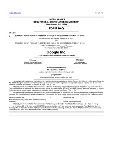 Thumbnail Alphabet (Google) 10-Q Quarterly Report FY2015 
