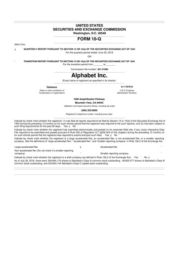 Thumbnail Alphabet (Google) 10-Q Quarterly Report FY2016 