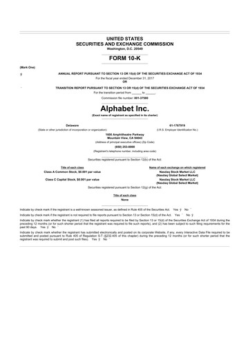 Thumbnail Alphabet (Google) 10-K Annual Report 2017