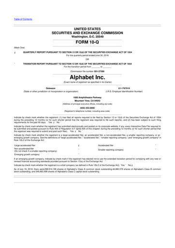 Thumbnail Alphabet (Google) 10-Q Quarterly Report FY2018 