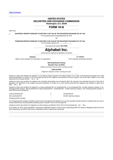 Thumbnail Alphabet (Google) 10-Q Quarterly Report FY2018 