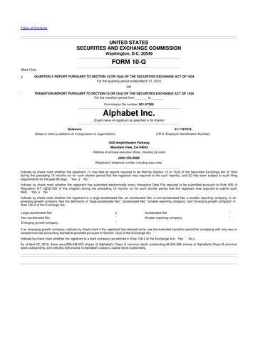 Thumbnail Alphabet (Google) 10-Q Quarterly Report FY2019 