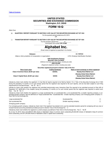 Thumbnail Alphabet (Google) 10-Q Quarterly Report FY2019 