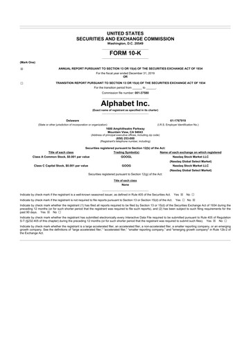 Thumbnail Alphabet (Google) 10-K Annual Report 2019