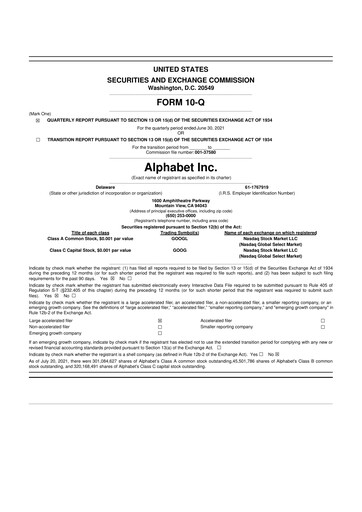 Thumbnail Alphabet (Google) 10-Q Quarterly Report FY2021 