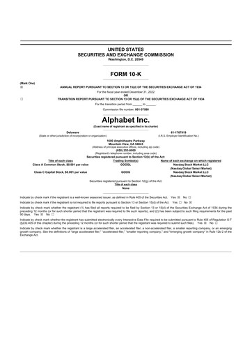 Thumbnail Alphabet (Google) 10-K Annual Report 2022