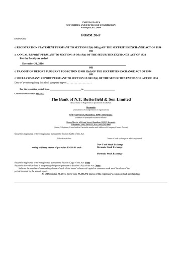 Thumbnail Bank of N. T. Butterfield & Son 20-F Annual Report 2016