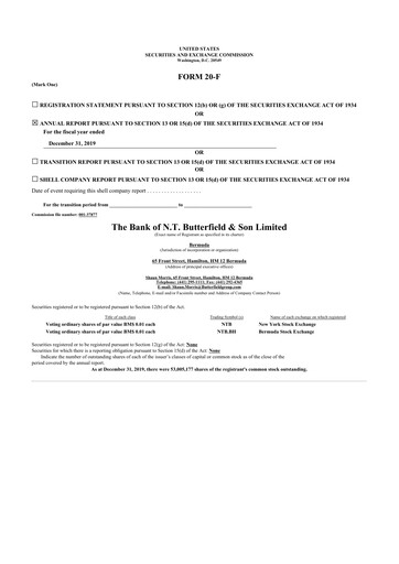 Thumbnail Bank of N. T. Butterfield & Son 20-F Annual Report 2019