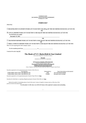 Thumbnail Bank of N. T. Butterfield & Son 20-F Annual Report 2021