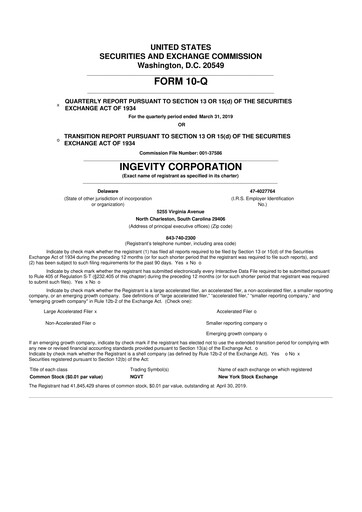 Thumbnail Ingevity 10-Q Quarterly Report FY2019 