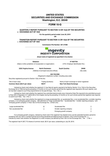 Thumbnail Ingevity 10-Q Quarterly Report FY2019 