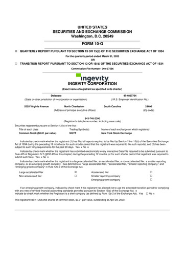 Thumbnail Ingevity 10-Q Quarterly Report FY2020 