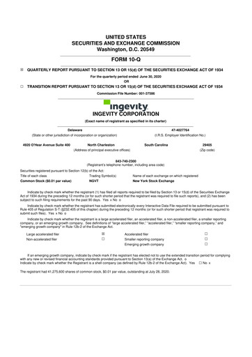 Thumbnail Ingevity 10-Q Quarterly Report FY2020 