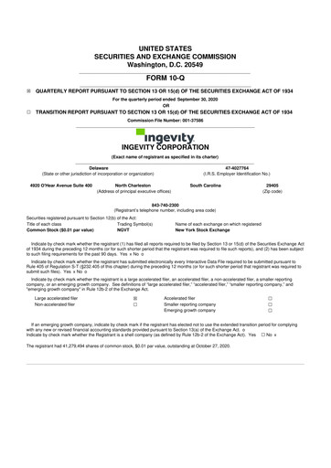 Thumbnail Ingevity 10-Q Quarterly Report FY2020 