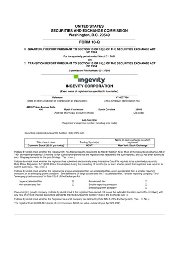 Thumbnail Ingevity 10-Q Quarterly Report FY2021 