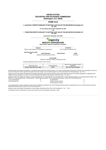 Thumbnail Ingevity 10-Q Quarterly Report FY2022 