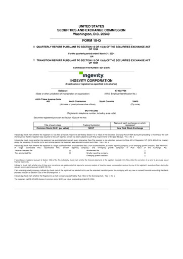 Thumbnail Ingevity 10-Q Quarterly Report FY2024 