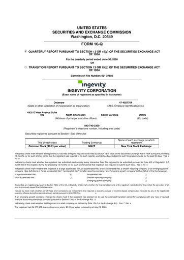 Thumbnail Ingevity 10-Q Quarterly Report FY2026 