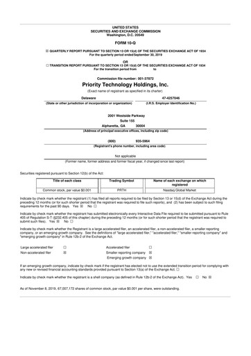 Thumbnail Priority Technology Holdings
 10-Q Quarterly Report FY2019 