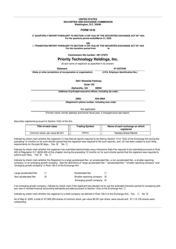 Thumbnail Priority Technology Holdings
 10-Q Quarterly Report FY2020 
