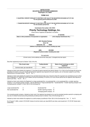 Thumbnail Priority Technology Holdings
 10-Q Quarterly Report FY2020 