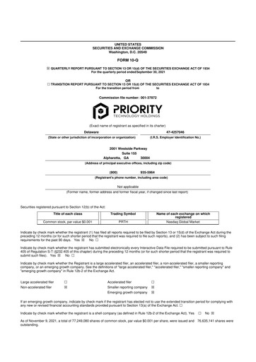 Thumbnail Priority Technology Holdings
 10-Q Quarterly Report FY2021 