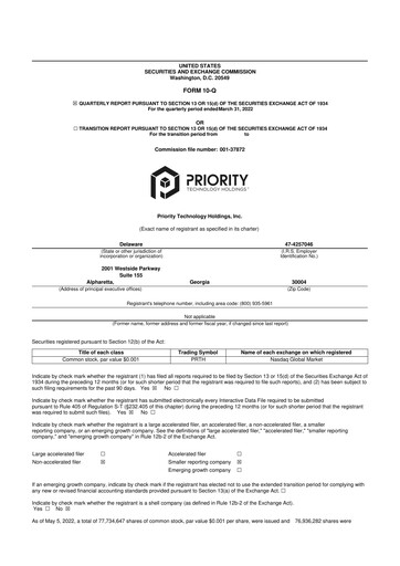 Thumbnail Priority Technology Holdings
 10-Q Quarterly Report FY2022 