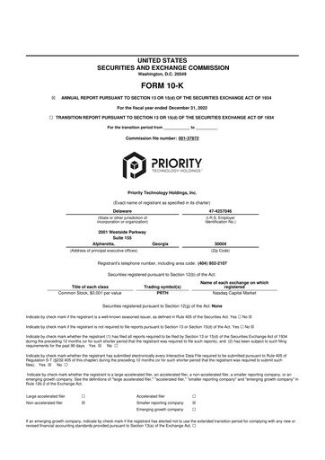 Thumbnail Priority Technology Holdings
 10-K Annual Report 2022