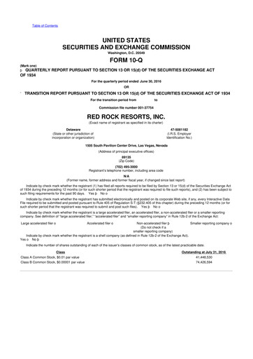 Thumbnail Red Rock Resorts 10-Q Quarterly Report FY2016 