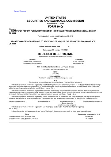 Thumbnail Red Rock Resorts 10-Q Quarterly Report FY2016 