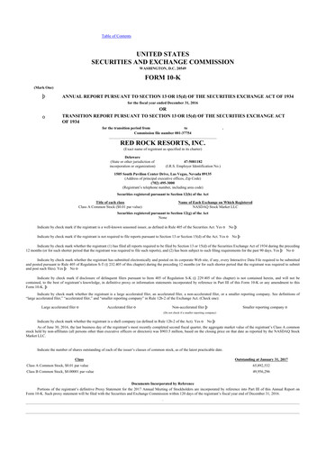 Thumbnail Red Rock Resorts 10-K Annual Report 2016