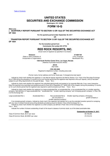 Thumbnail Red Rock Resorts 10-Q Quarterly Report FY2017 