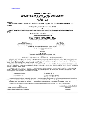 Thumbnail Red Rock Resorts 10-Q Quarterly Report FY2018 