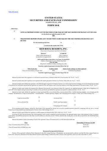 Thumbnail Red Rock Resorts 10-K Annual Report 2019