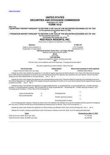 Thumbnail Red Rock Resorts 10-Q Quarterly Report FY2020 