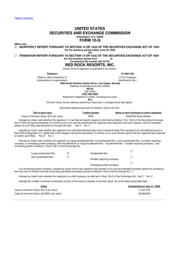 Thumbnail Red Rock Resorts 10-Q Quarterly Report FY2020 