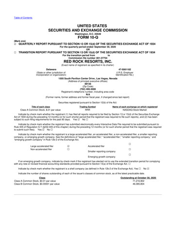 Thumbnail Red Rock Resorts 10-Q Quarterly Report FY2020 