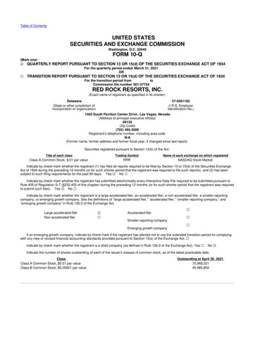 Thumbnail Red Rock Resorts 10-Q Quarterly Report FY2021 