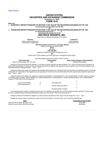 Thumbnail Red Rock Resorts 10-Q Quarterly Report FY2021 