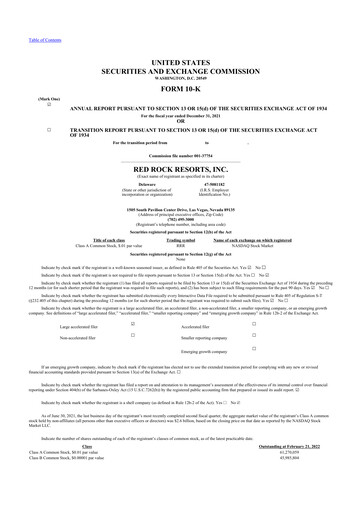 Thumbnail Red Rock Resorts 10-K Annual Report 2021