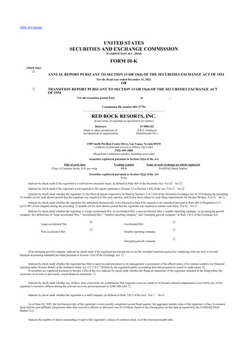 Thumbnail Red Rock Resorts 10-K Annual Report 2022