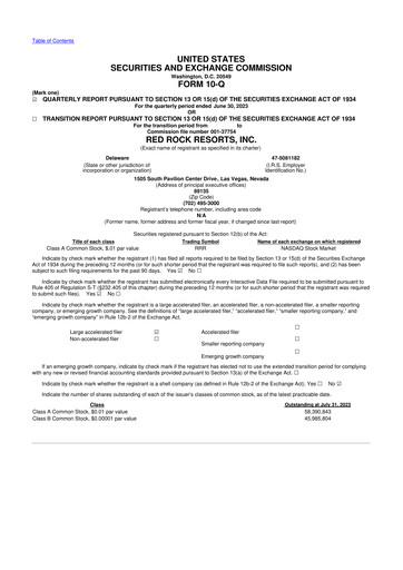 Thumbnail Red Rock Resorts 10-Q Quarterly Report FY2023 