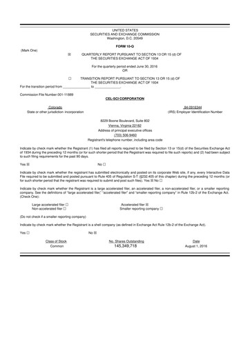Thumbnail Cel-Sci

 10-Q Quarterly Report FY2016 