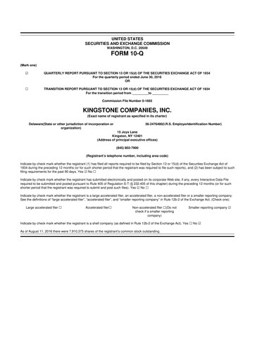 Thumbnail Kingstone Companies 10-Q Quarterly Report FY2016 