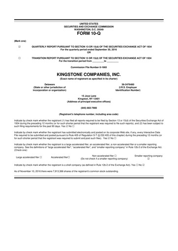 Thumbnail Kingstone Companies 10-Q Quarterly Report FY2016 