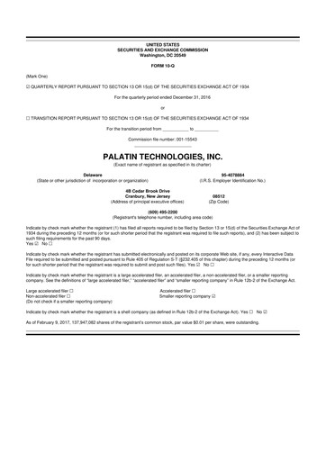 Miniature Palatin Technologies 10-Q Rapport trimestriel 2017 