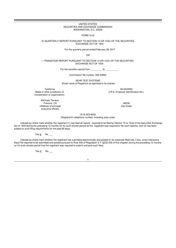 Thumbnail Aehr Test Systems 10-Q Quarterly Report FY2017 