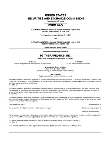 Thumbnail TG Therapeutics 10-Q Quarterly Report FY2017 