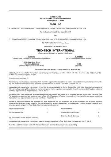 Thumbnail Trio-Tech International 10-Q Quarterly Report FY2017 Q3