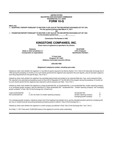 Thumbnail Kingstone Companies 10-Q Quarterly Report FY2017 